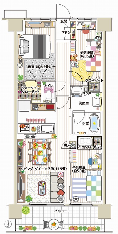  [C type Furniture arrangement plan] 3LDK + WIC occupied area / 70.18 sq m  Balcony area / 10.44 sq m planned sale price / 28,980,000 yen ● The room adjacent to the living-dining, Adopt a sliding door that can be partitioned to match the changes in the family structure. Open to or are integrated space, Spread applications with or in the children's room closed