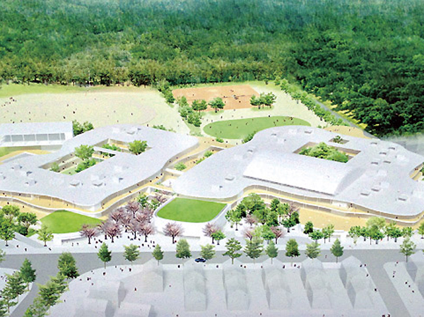Current plan proceeds elementary and junior high school hotel school (April scheduled to be completed 2015 / Rendering / About 1880m)