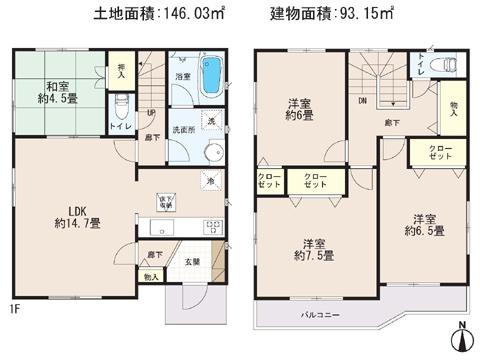 Floor plan. 23.8 million yen, 4LDK, Land area 146.03 sq m , Building area 93.15 sq m