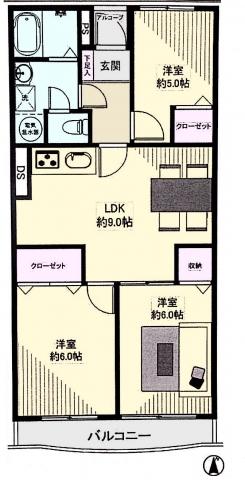 Floor plan. 3LDK, Price 13.8 million yen, Occupied area 59.78 sq m , Balcony area 6.07 sq m