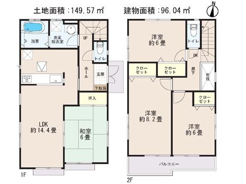 Floor plan. 25,800,000 yen, 4LDK, Land area 149.57 sq m , Building area 96.04 sq m