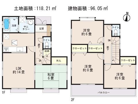 Floor plan. 24,800,000 yen, 4LDK, Land area 118.21 sq m , Building area 96.05 sq m