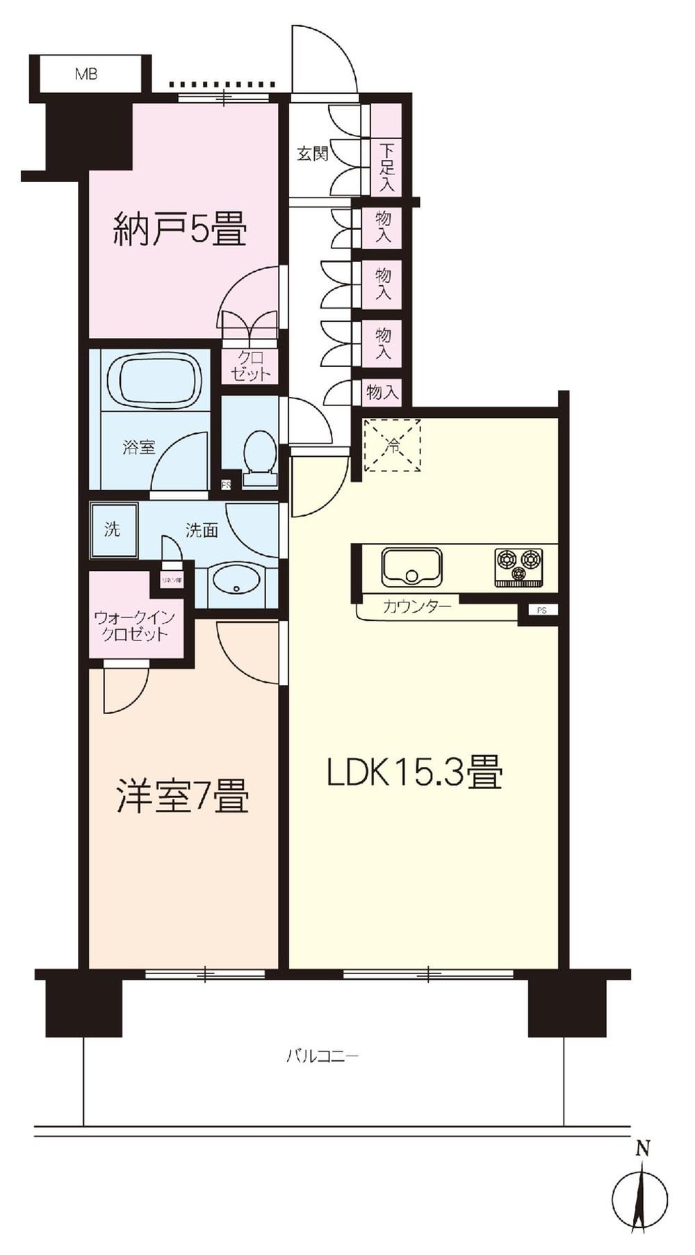 Floor plan. 1LDK + S (storeroom), Price 19 million yen, Occupied area 58.25 sq m , Balcony area 12.4 sq m