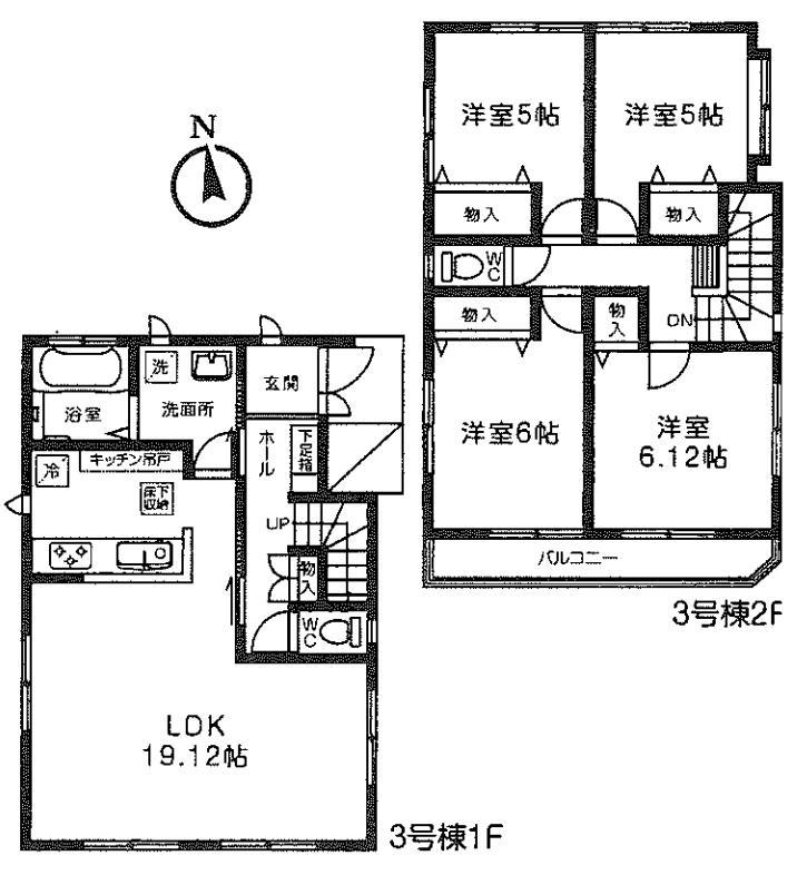 Floor plan. (3 Building), Price 39,800,000 yen, 4LDK, Land area 104.2 sq m , Building area 98.54 sq m