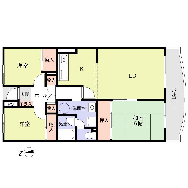 Floor plan. 3LDK, Price 9.8 million yen, Footprint 68 sq m , Balcony area 6.97 sq m