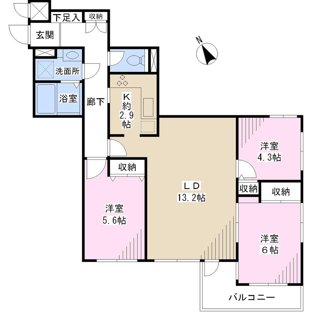 Floor plan. 3LDK, Price 9.1 million yen, Occupied area 75.06 sq m , Bright Mato there is a balcony area 5.84 sq m windows in all rooms