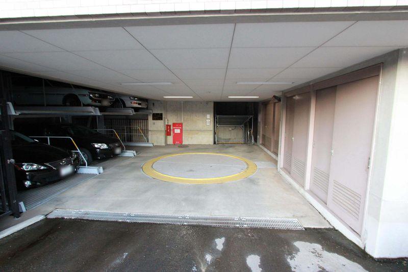 Parking lot. Parking is located in the basement.
