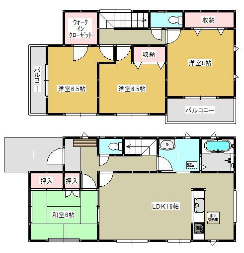 Floor plan. (Building 2), Price 32,800,000 yen, 4LDK, Land area 156.54 sq m , Building area 105.99 sq m