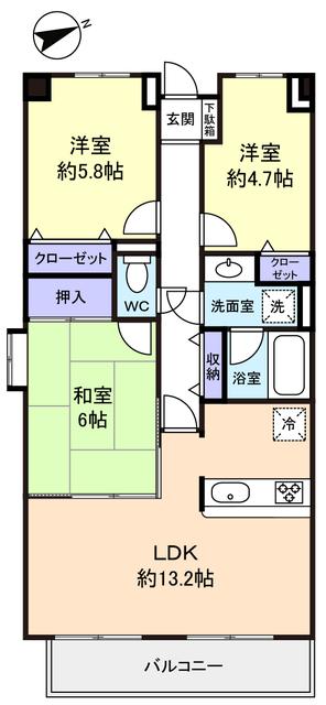 Floor plan. 3LDK, Price 12 million yen, Occupied area 67.92 sq m , Between the balcony area 7.7 sq m floor plan