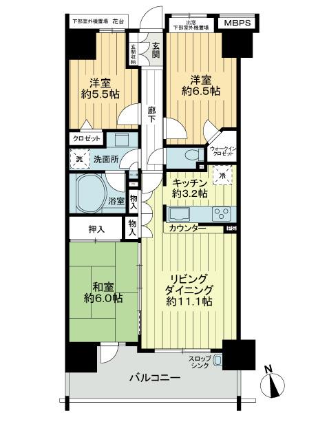 Floor plan. 3LDK, Price 23.8 million yen, Occupied area 71.18 sq m , Balcony area 11.29 sq m