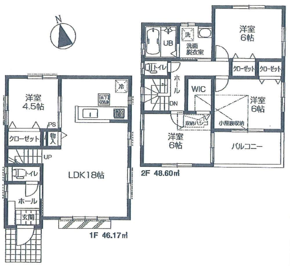 Floor plan. (1 Building), Price 35,800,000 yen, 4LDK, Land area 105.02 sq m , Building area 94.77 sq m