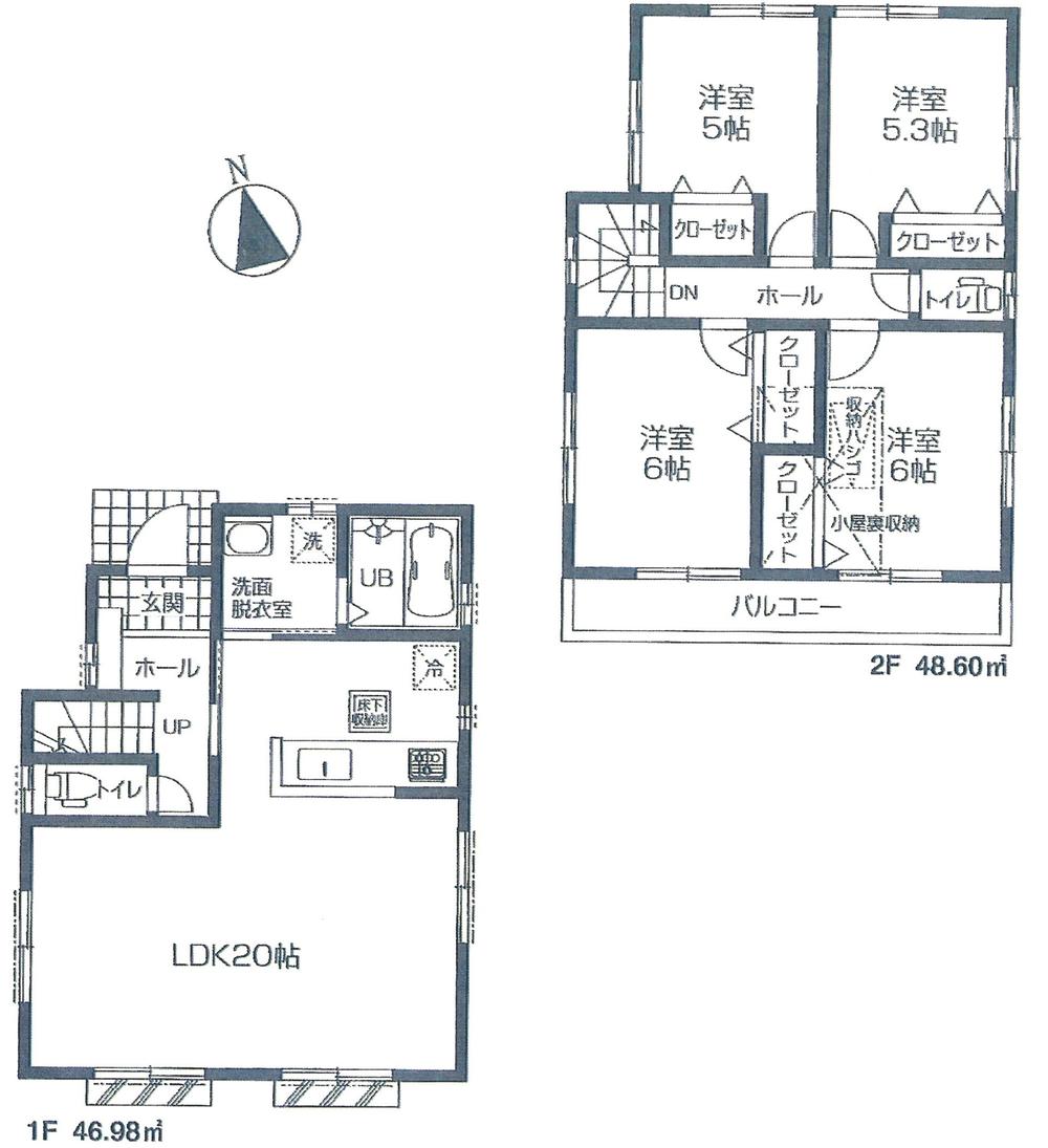 Floor plan. (3 Building), Price 36,800,000 yen, 4LDK, Land area 105.05 sq m , Building area 95.58 sq m