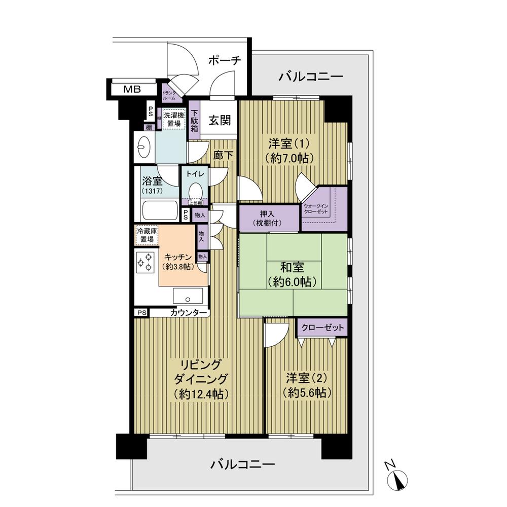 Floor plan. 3LDK, Price 24,800,000 yen, Occupied area 75.95 sq m , Balcony area 29.06 sq m square room