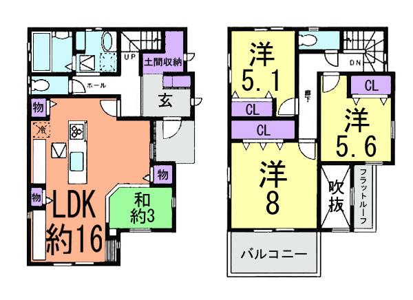 Floor plan. (Building 2), Price 30,800,000 yen, 3LDK, Land area 114.72 sq m , Building area 99.78 sq m