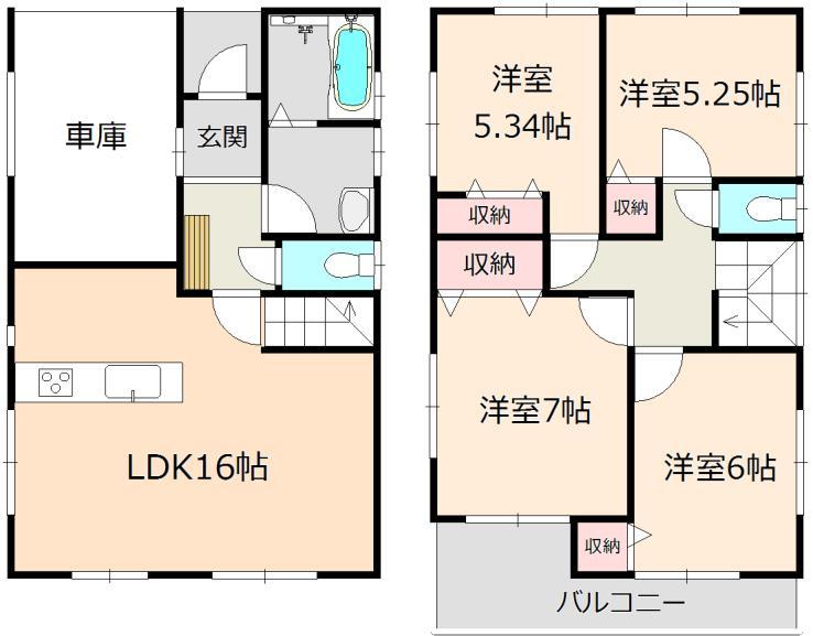 Floor plan. (Building 2), Price 34,800,000 yen, 4LDK, Land area 95.45 sq m , Building area 103.71 sq m