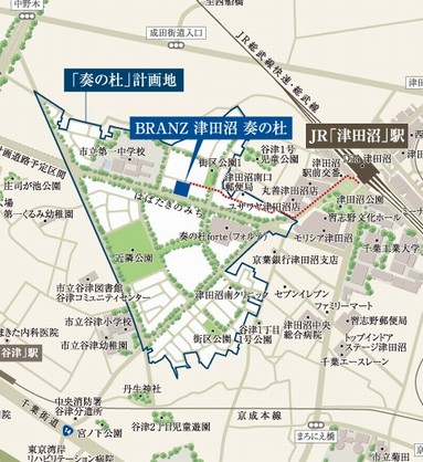 Local peripheral view. "Tsudanuma" an 8-minute walk to the station, Park and commercial facilities are also located in the immediate vicinity is a "response rate of Mori" center area.