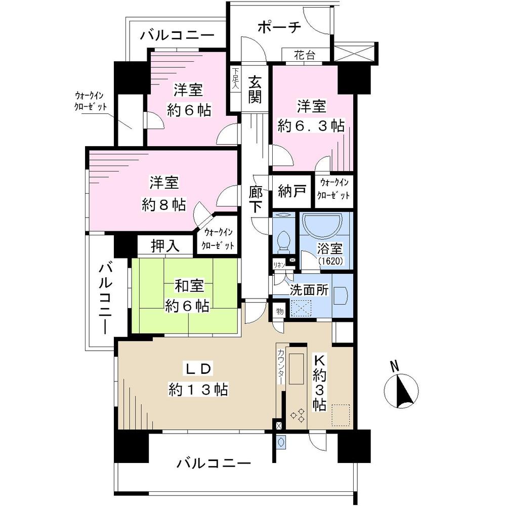 Floor plan. 4LDK, Price 28.5 million yen, Footprint 100.22 sq m , Southwest angle room of the balcony area 24.25 sq m 3 sided balcony