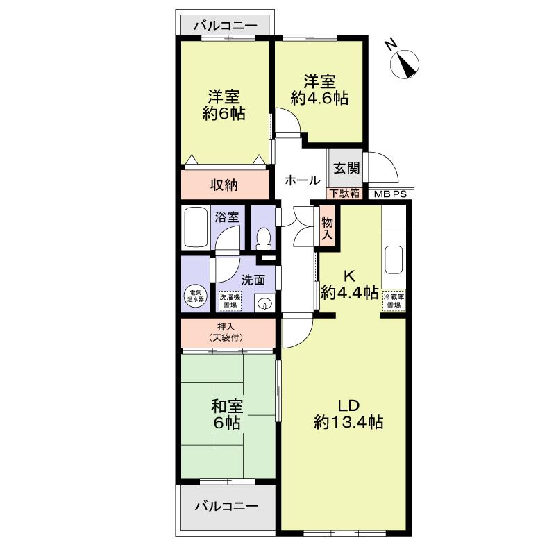 Floor plan. 3LDK, Price 9.8 million yen, Occupied area 80.01 sq m , Balcony area 6.16 sq m