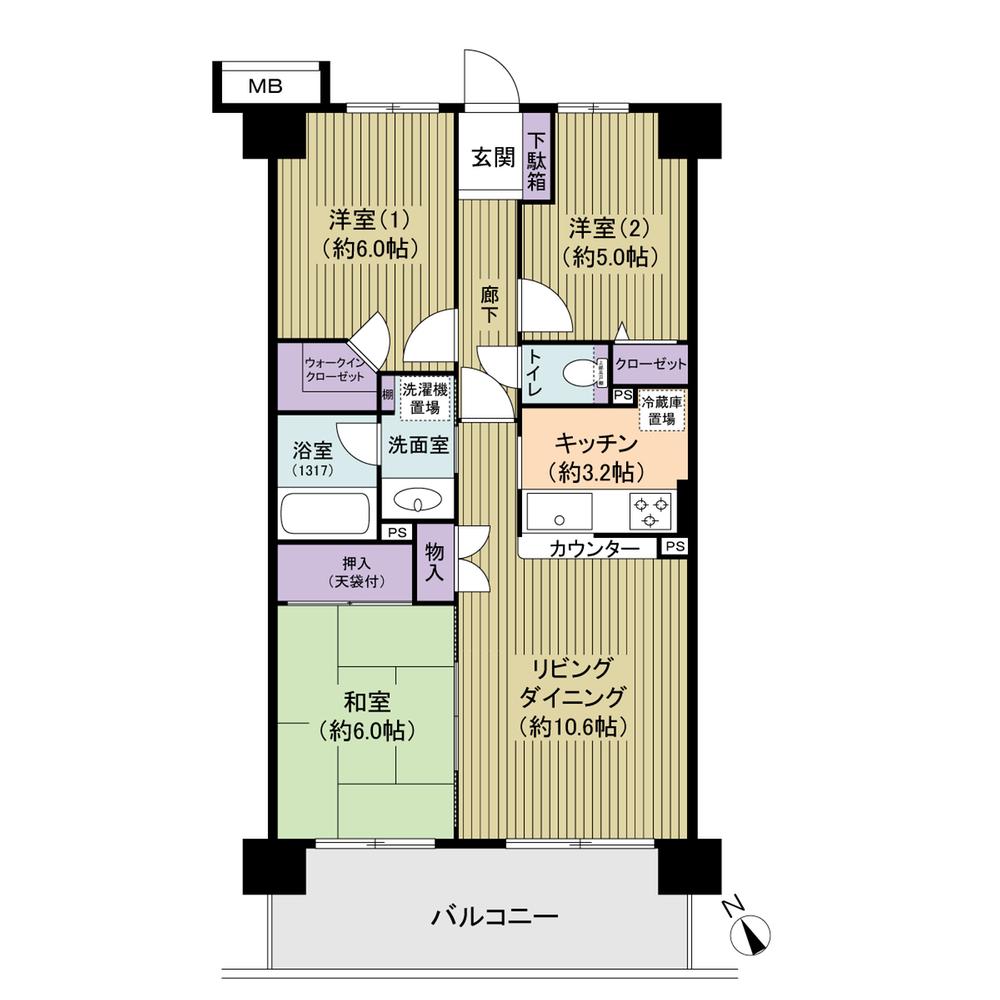 Floor plan. 3LDK, Price 23.8 million yen, Occupied area 66.96 sq m , Balcony area 11.78 sq m 3LDK ・ Southwestward