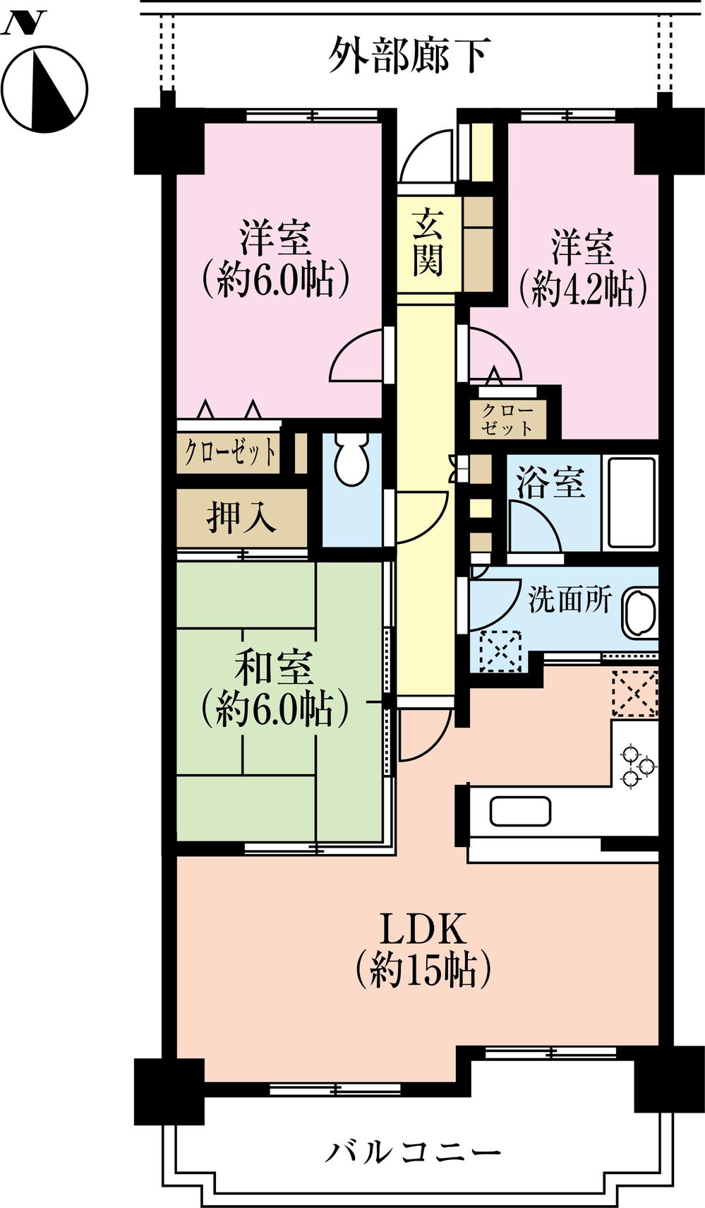 Floor plan. 3LDK, Price 18,800,000 yen, Occupied area 68.19 sq m , Balcony area 9.34 sq m