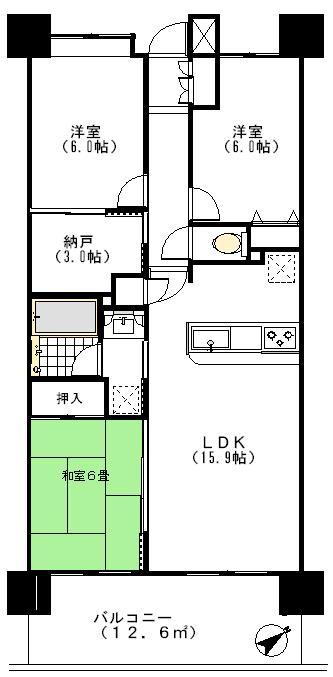 Floor plan. 3LDK + S (storeroom), Price 19.9 million yen, Occupied area 75.41 sq m , Balcony area 12.6 sq m
