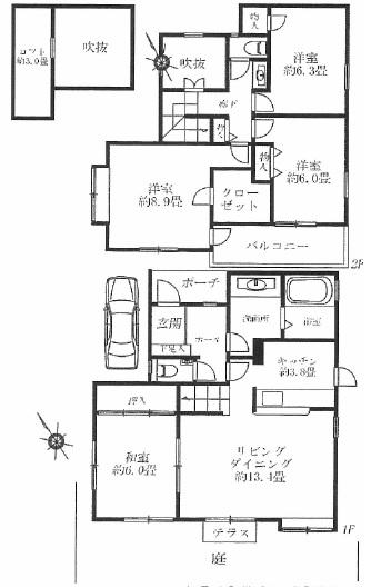 Floor plan. 36,800,000 yen, 4LDK, Land area 135.11 sq m , Bright floor plan with a building area of ​​105.98 sq m atrium.