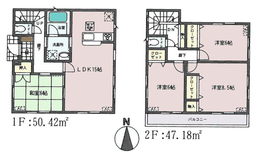 Floor plan. 27,800,000 yen, 4LDK, Land area 145.64 sq m , In building area 97.6 sq m all room 6 quires more, South balcony of the wide