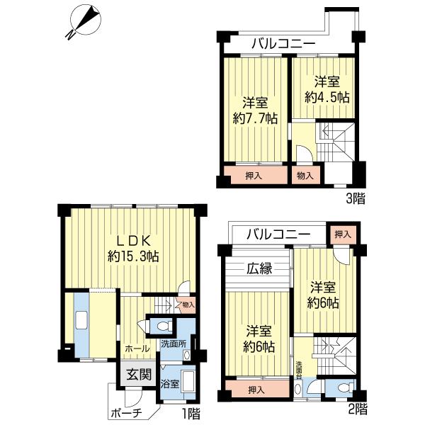Floor plan. 4LDK, Price 10 million yen, Footprint 107.04 sq m , Balcony area 9.8 sq m