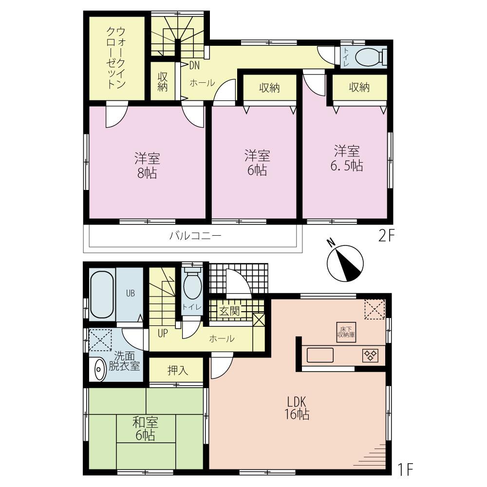 Floor plan. (Building 2), Price 32,800,000 yen, 4LDK, Land area 142.97 sq m , Building area 105.98 sq m