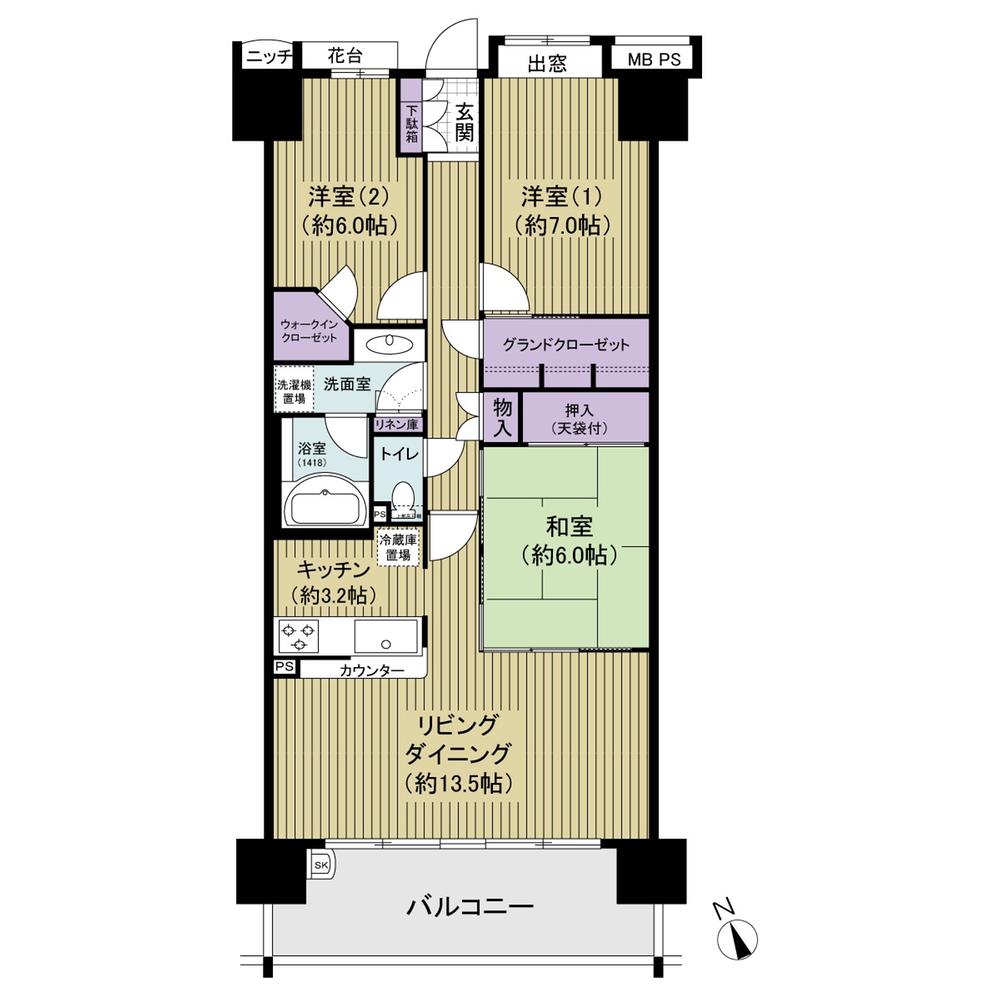 Floor plan. 3LDK, Price 23.5 million yen, Occupied area 81.28 sq m , Balcony area 12.8 sq m Horizontal Living ・ 81.28