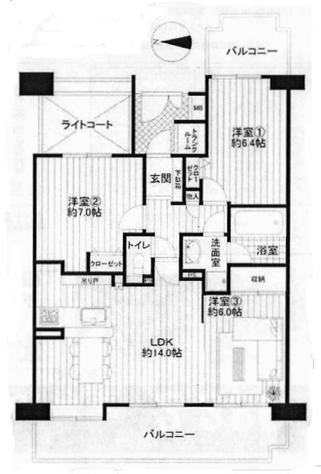 Floor plan. 3LDK, Price 13,900,000 yen, Occupied area 70.21 sq m , Balcony area 19.24 sq m