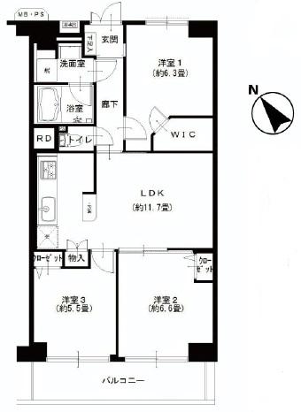 Floor plan. 3LDK, Price 19.9 million yen, Occupied area 66.22 sq m
