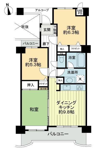 Floor plan. 3DK, Price 18,800,000 yen, Occupied area 65.83 sq m , Balcony area 10.25 sq m