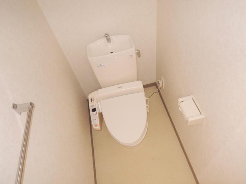 Toilet. There and glad bidet with a toilet.