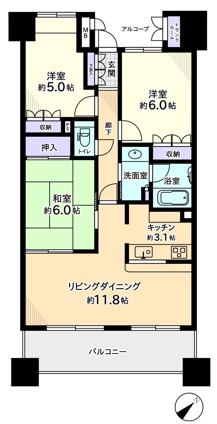 Floor plan. 3LDK, Price 15.8 million yen, Occupied area 70.27 sq m , Balcony area 12.8 sq m