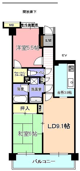 Floor plan. 2LDK, Price 16.4 million yen, Occupied area 58.25 sq m , Balcony area 8.55 sq m