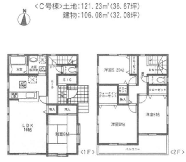 Floor plan. (C Building), Price 32.7 million yen, 4LDK+S, Land area 121.23 sq m , Building area 106.08 sq m