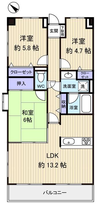 Floor plan. 3LDK, Price 15.7 million yen, Occupied area 67.92 sq m , Balcony area 7.56 sq m