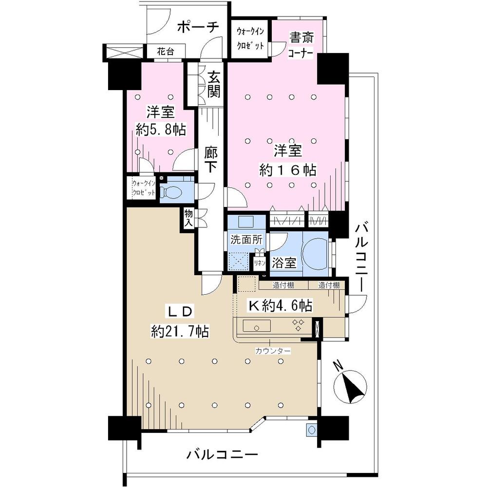 Floor plan. 2LDK, Price 34,800,000 yen, Footprint 104.28 sq m , Balcony area 31.14 sq m