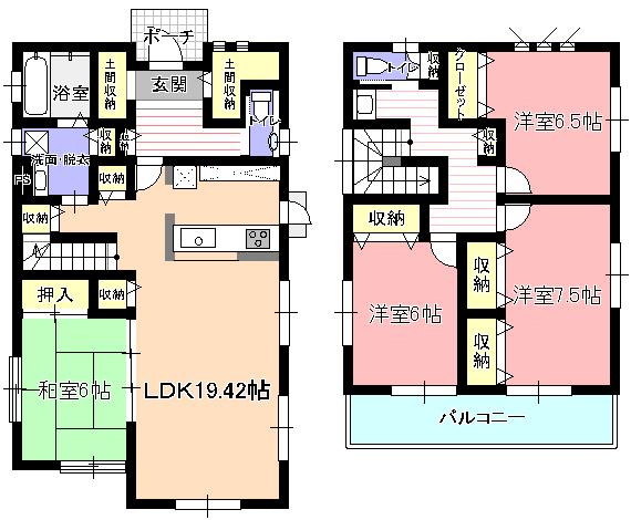 Building plan example (floor plan). Building plan example building price 19.5 million yen, Building area 118.48 sq m (35.84 square meters)