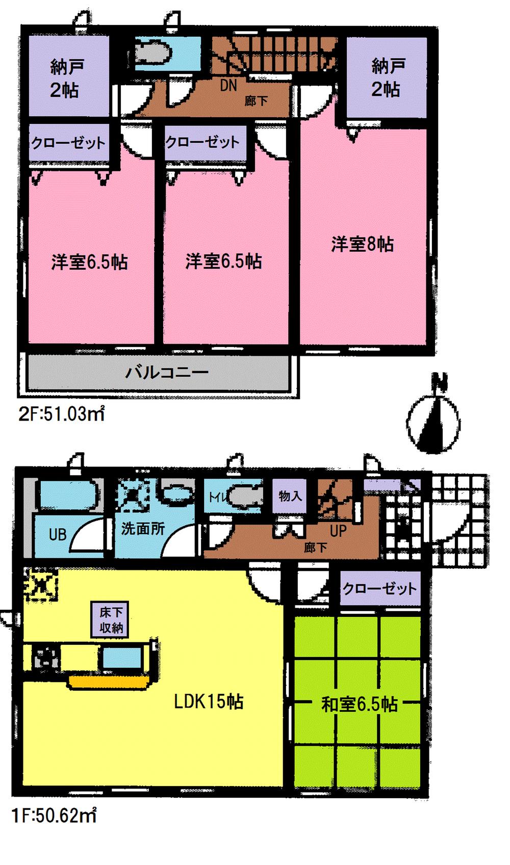 Floor plan. (Building 2), Price 25,800,000 yen, 4LDK+2S, Land area 188.22 sq m , Building area 101.65 sq m