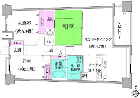 Floor plan. 3LDK, Price 23.6 million yen, Occupied area 76.39 sq m , Balcony area 6.3 sq m