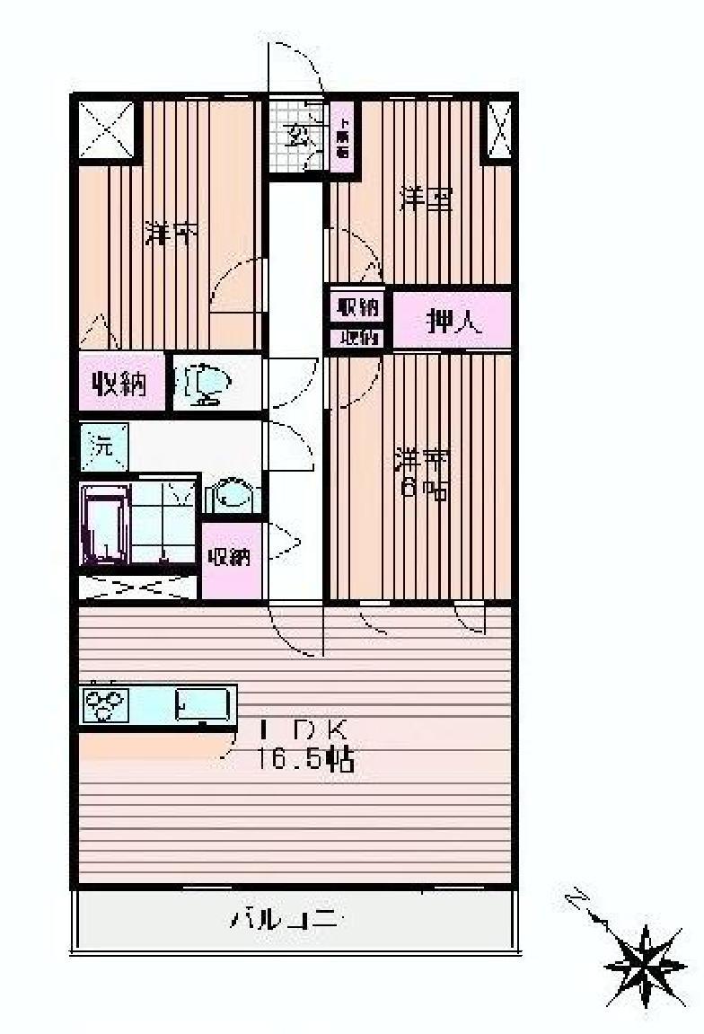 Floor plan. 3LDK, Price 9.5 million yen, Occupied area 68.34 sq m , Balcony area 8.7 sq m