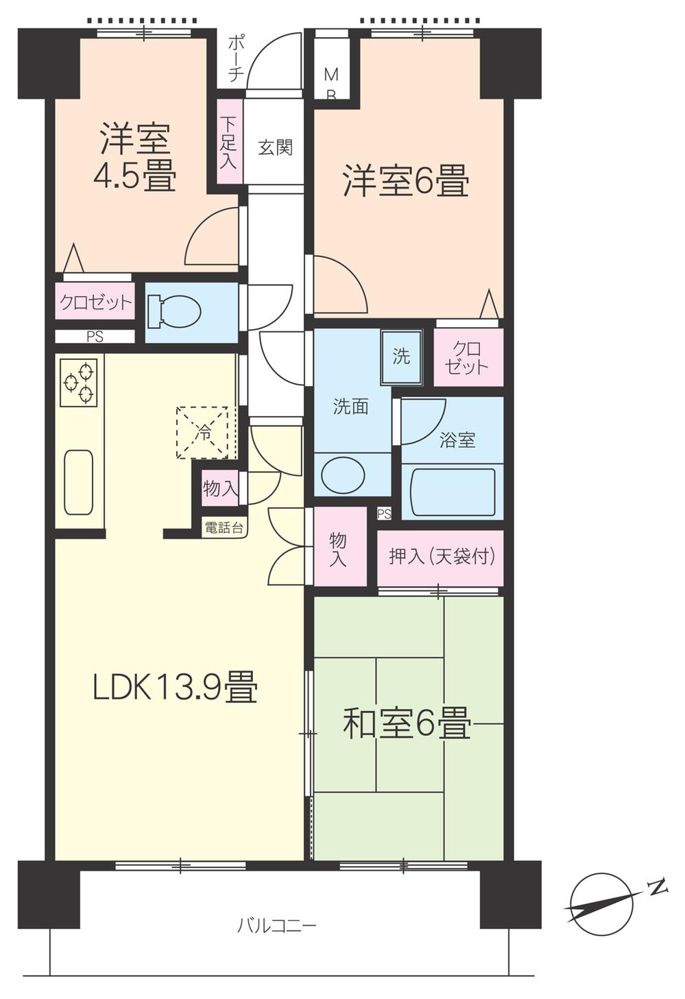 Floor plan. 3LDK, Price 7.8 million yen, Occupied area 67.12 sq m , Balcony area 9.3 sq m