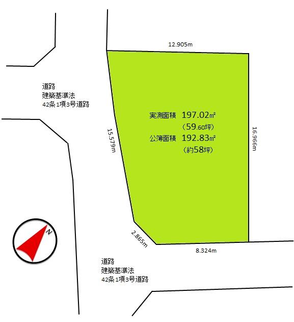 Compartment figure. Land price 5.8 million yen, Good day per land area 197.02 sq m corner lot