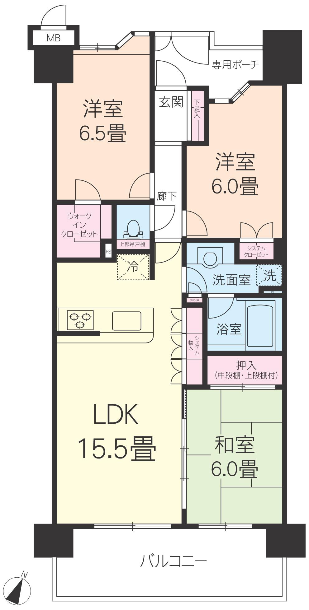 Floor plan. 3LDK, Price 18.3 million yen, Occupied area 74.15 sq m , Balcony area 12 sq m