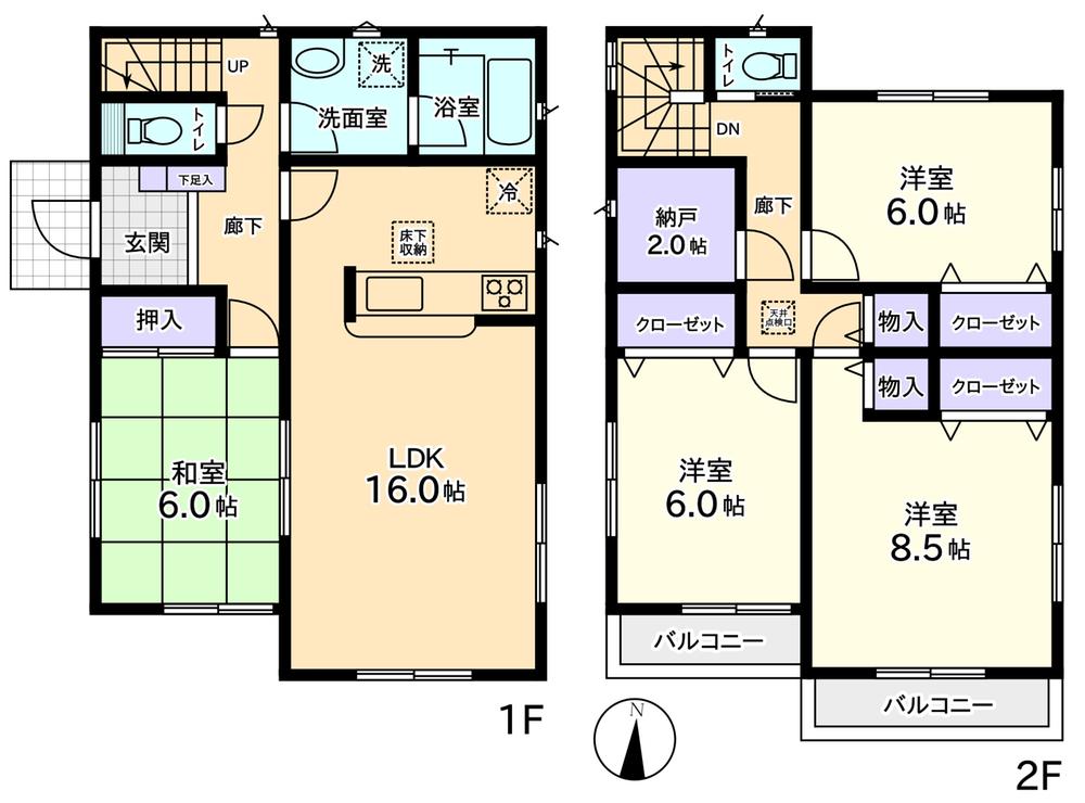 Floor plan. (Building 2), Price 24,800,000 yen, 4LDK+S, Land area 128.91 sq m , Building area 104.89 sq m
