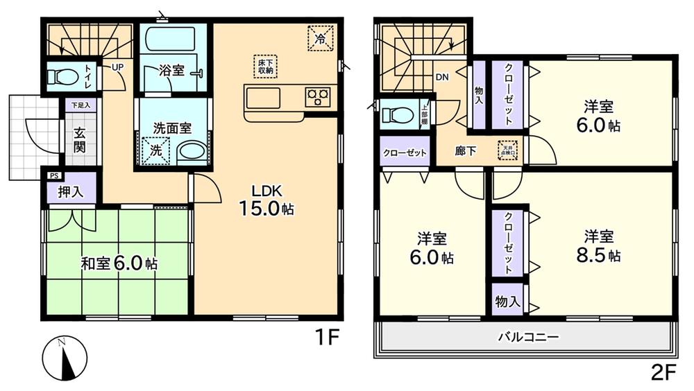 Floor plan. (Building 2), Price 21,800,000 yen, 4LDK, Land area 134.57 sq m , Building area 97.6 sq m