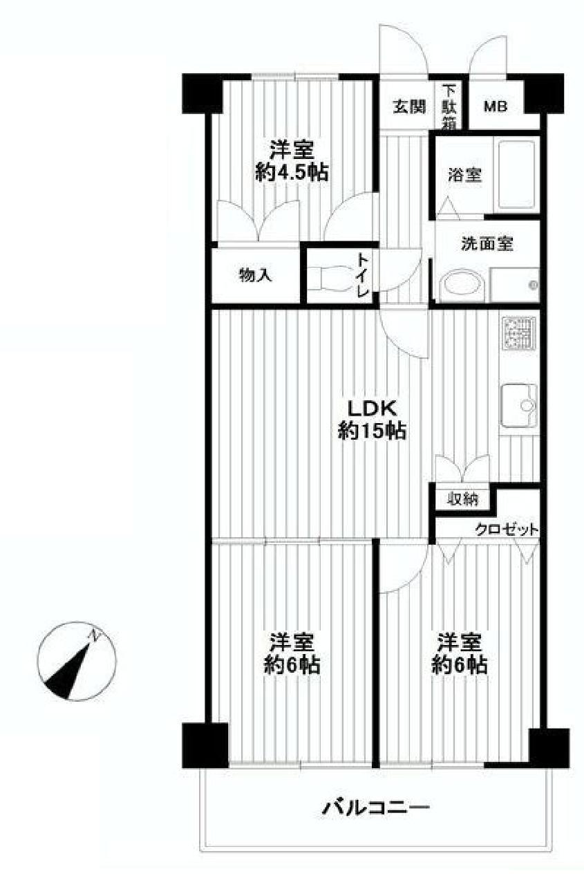 Floor plan. 3LDK, Price 7.9 million yen, Occupied area 61.04 sq m , Balcony area 6.72 sq m