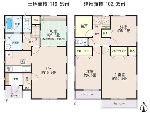 Floor plan. 19,800,000 yen, 4LDK + S (storeroom), Land area 119.59 sq m , Building area 102.05 sq m